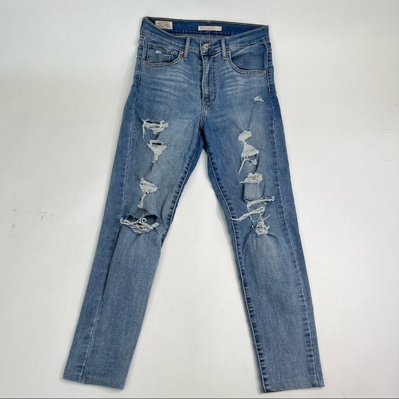𝅺BIG “E" Levi's Premium Mile High Super Skinny Light Wash Distressed Blue Jeans - Picture 1 of 16